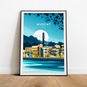 Muscat traditional travel print - Oman, Muscat poster, Muscat print, Wedding gift, Birthday present, Custom Text, Personalised Gift