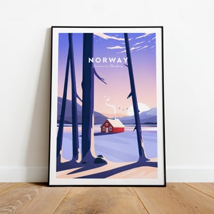 Norway traditional travel print - Scandinavian mountains, Custom Text, Personalised Gift