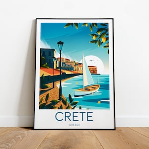 Impresión de viaje a Creta - Grecia, póster de Creta, póster de La Canea, regalo de cumpleaños, regalo de boda, texto personalizado, regalo personalizado