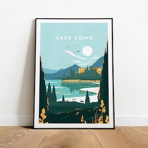 Comer See traditioneller Reisedruck - Italien, Comer See Druck, Comer See Plakat, Italien Druck, Hochzeitsgeschenk, Benutzerdefinierter Text, personalisiertes Geschenk