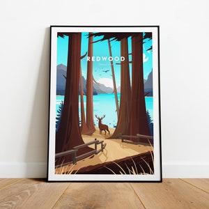 Redwood National Park traditional travel print - California, Redwood poster, National Park prints, Wedding gift