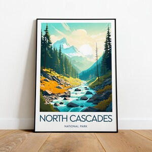 Stampa di viaggio North Cascades - Parco nazionale, stato di Washington, stampa North Cascades, di NickStudios, testo personalizzato, regalo personalizzato