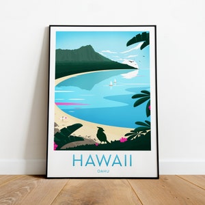 Hawaii travel print - Oahu, Hawaii poster , Oahu print, Honolulu print, wedding gift, birthday poster, Custom Text, Personalised Gift