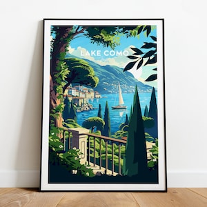 Lake Como travel print - Italy, Lake Como art, Lake Como poster, Lake Como wall art, Lake Como design, Custom Text, Personalised Gift