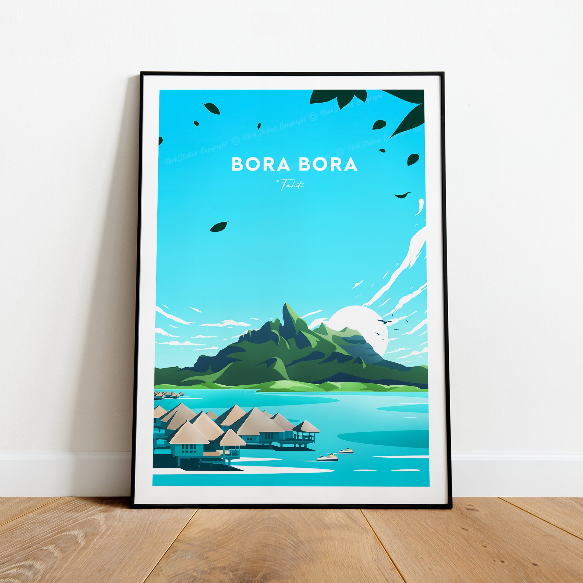 Bora Bora traditional travel print - Tahiti, Custom Text, Personalised Gift
