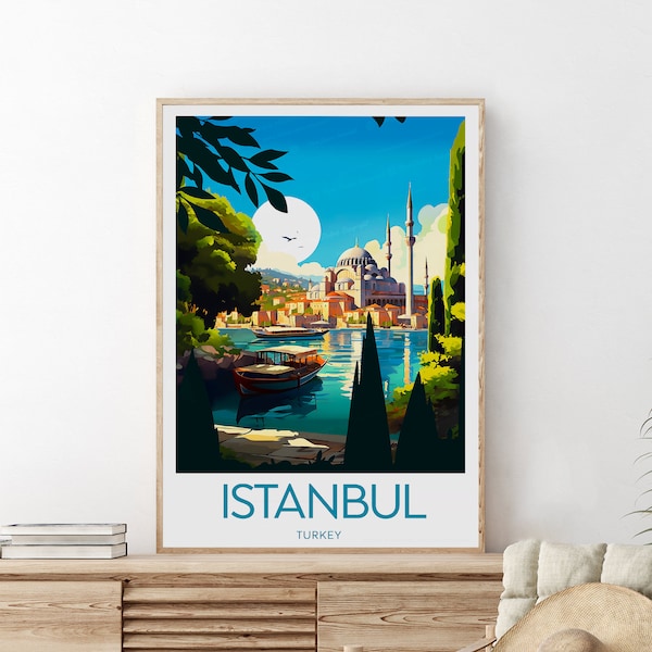 Affiche de voyage à Istanbul - Turquie, affiche d'Istanbul, texte personnalisé, cadeau personnalisé