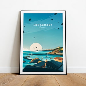 Mevagissey traditioneller Reisedruck - Cornwall, Mevagissey poster, Mevagissey druck, Hochzeitsgeschenk, Geburtstagsgeschenk