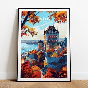 Impressão de viagem tradicional de Quebec - Canadá, pôster de Quebec, impressão de Quebec, presente de casamento, presente de aniversário, texto personalizado, presente personalizado