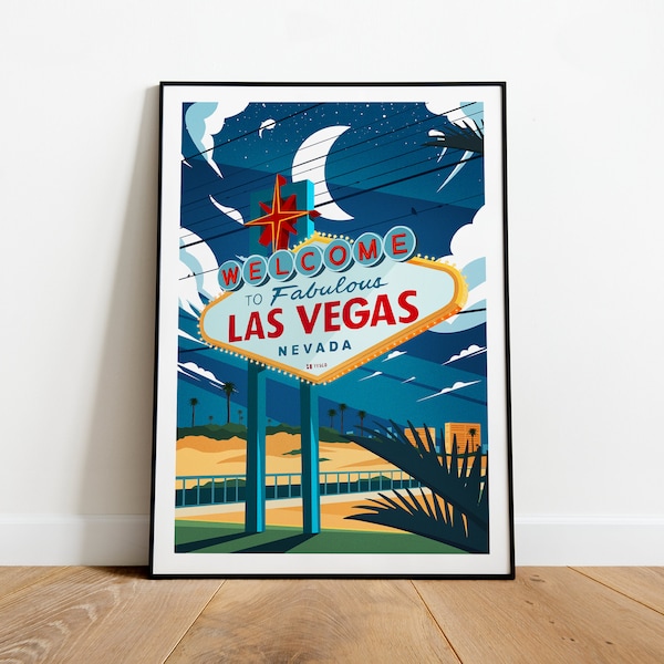 Impresión de viaje tradicional de Las Vegas - Nevada, texto personalizado, regalo personalizado