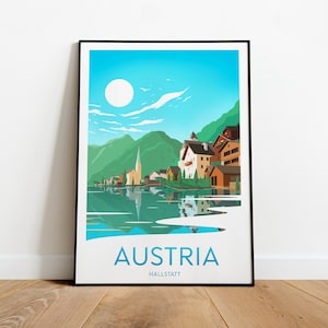 Austria travel print - Hallstatt. Hallstatt poster, Hallstatt print, Austria artwork, Birthday present, Wedding gift