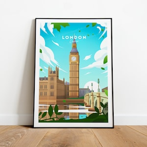 London traditional travel print - England, London poster, Big Ben print, Wedding gift, Birthday present, Custom Text, Personalised Gift