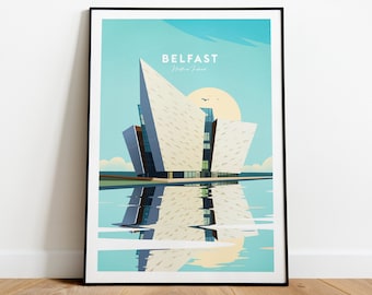 Belfast traditional travel print - Northern Ireland - Belfast travel poster, Custom Text, Personalised Gift