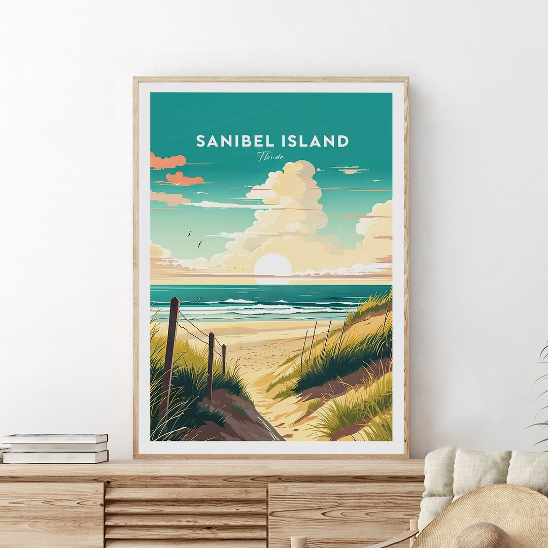 Sanibel Island Traditional Travel Print - Florida, Sanibel Island Poster, Sanibel Island Beach ...