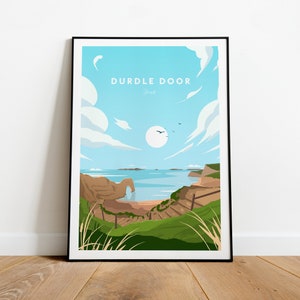 Durdle Door traditional travel print - Dorset, Custom Text, Personalised Gift