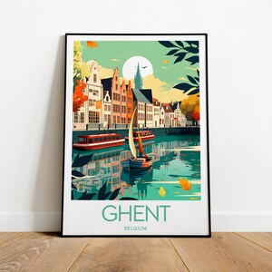 Ghent travel print - Belgium, Ghent poster, Ghent print, Ghent artwork, Wedding gift, Custom Text, Personalised Gift