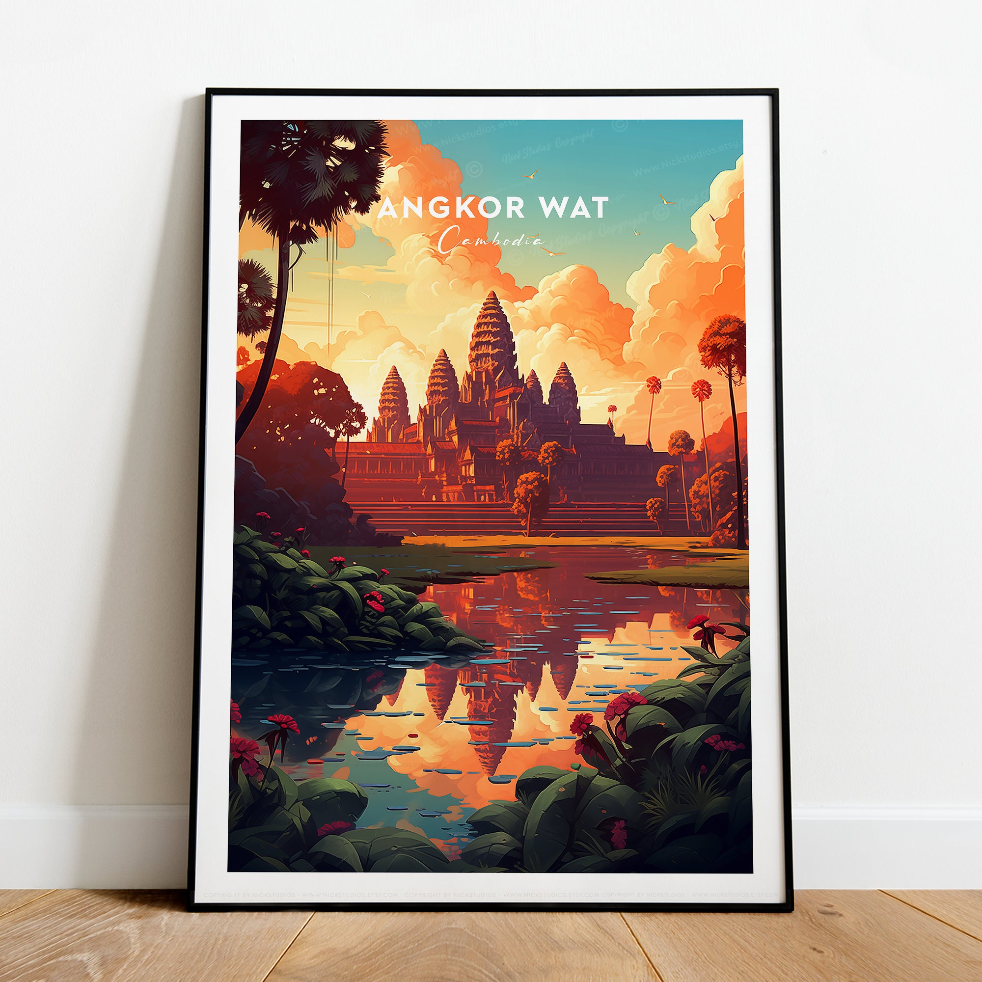 Angkor Wat traditional travel print - Cambodia, Angkor Wat print, Angkor Wat poster, Cambodia print, Italy poster, Birthday gift