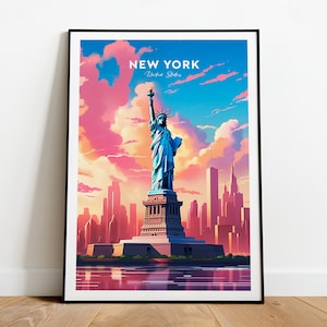 Impresión de viaje tradicional de la ciudad de Nueva York - Estados Unidos, Cartel de Nueva York, Empire State, Regalo de boda, Texto personalizado, Regalo personalizado