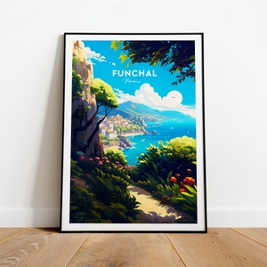 Funchal traditional travel print - Madeira , Funchal poster, Madeira print, Portugal poster, Wedding gift, Birthday present