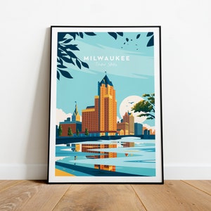 Milwaukee traditional travel print - United States, Wisconsin poster, Wisconsin print, Wedding gift, Birthday present