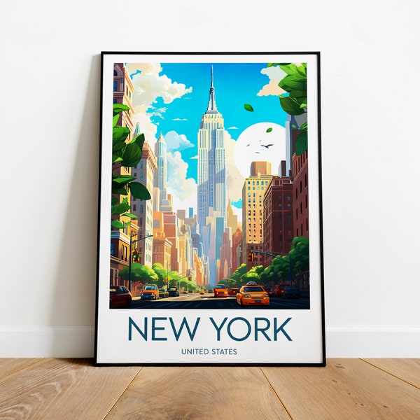 Impression de voyage à New York - États-Unis, Empire State, affiche de New York, cadeau de mariage, texte personnalisé, cadeau personnalisé