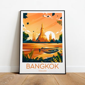 Bangkok sunset travel print, Bangkok poster, Thailand poster, Birthday present, Wedding gift, Custom Text, Personalised Gift
