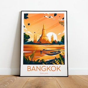 Bangkok sunset travel print, Bangkok poster, Thailand poster, Birthday present, Wedding gift, Custom Text, Personalised Gift