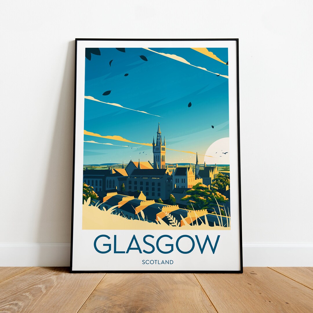 Glasgow Travel Print Scotland, Glasgow Poster, Wedding Gift, Birthday