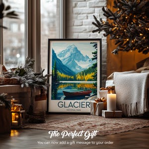 Glacier travel print - National Park, Glacier illustration, Glacier artwork,  Montana National Park, US,  Birthday present