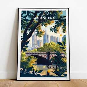 Melbourne traditional travel print - Australia, Melbourne print, Melbourne poster, Melbourne painting,  Wedding gift, Birthday present
