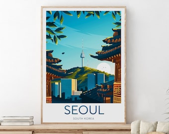 Seoul travel print - South Korea, Seoul poster, Wedding gift, birthday present, Custom Text, Personalised Gift
