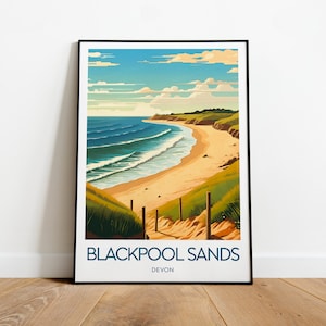 Blackpool Sands travel print - Devon, Blackpool Sands poster, Blackpool Sands print by NickStudios, Custom Text, Personalised Gift