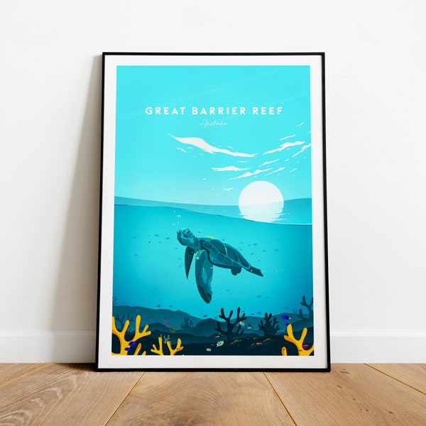 Great Barrier Reef traditional travel print - Australia, Great Barrier Reef poster, Cairns print, Australia travel poster, wedding gift