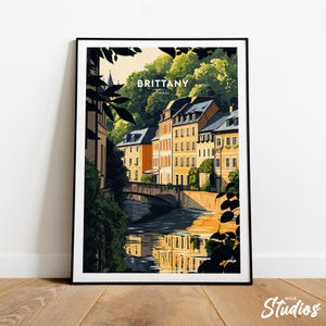 Impresión de viaje tradicional de Bretaña - Francia, póster de Bretaña, impresión de Bretaña Francia, regalo de boda, regalo de cumpleaños, texto personalizado