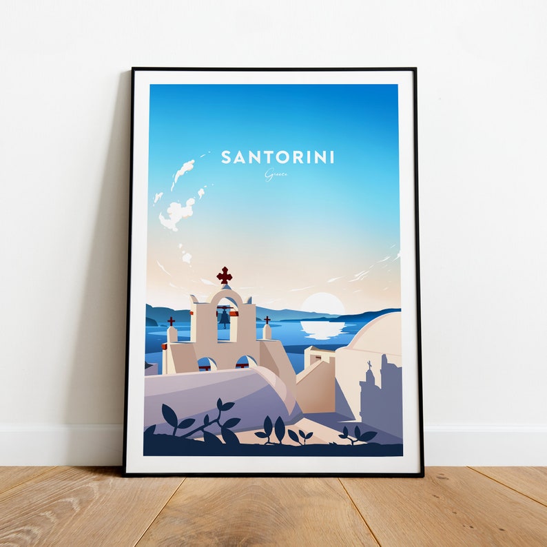 Santorini traditional travel print Greece, Custom Text, Personalised Gift image 1