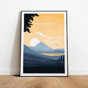 Peak District traditional travel print - National Park, Peak District poster, Hope Valley, Bakewell, Birthday present, wedding gift