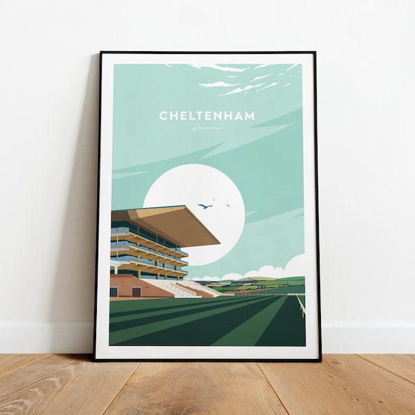 Cheltenham Racecourse traditional print - United Kingdom, Custom Text, Personalised Gift