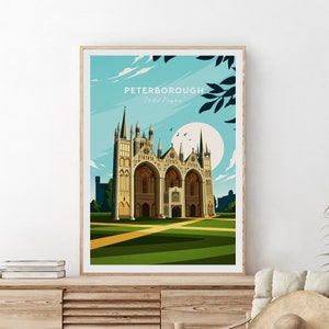 Peterborough traditional travel print - United Kingdom, Peterborough poster, Wedding gift, Birthday present, Custom Text, Personalised Gift