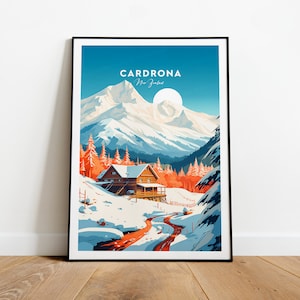 Impression de ski traditionnelle Cardrona - Nouvelle-Zélande, poster Cardrona, cadeau de mariage, cadeau d'anniversaire, texte personnalisé, cadeau personnalisé