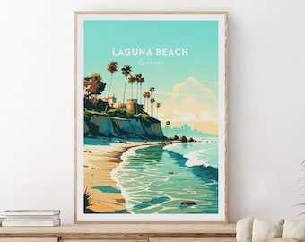 Laguna Beach traditional travel print - Los Angeles, Laguna Beach, Laguna Beach poster, Wedding gift, birthday present