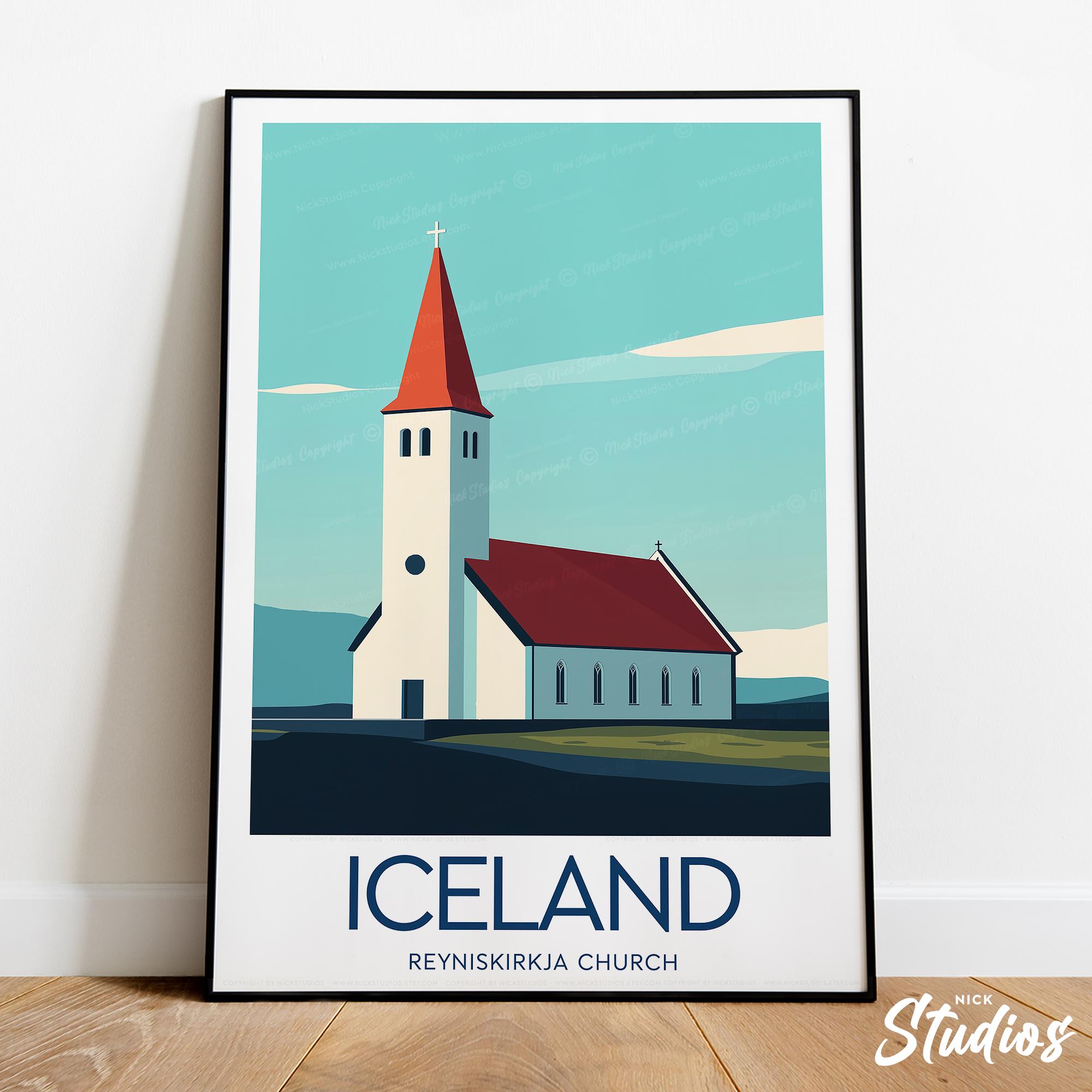 Iceland travel print - Reyniskirkja Church, Reyniskirkja Church  print, Reykjavik poster, Iceland artwork, wedding gift