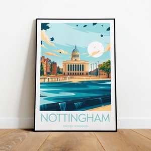 Nottingham Reisedruck - Großbritannien, Nottingham Poster, Hochzeitsgeschenk, Geburtstagsgeschenk, Individueller Text, personalisiertes Geschenk
