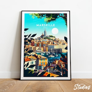 Marseille traditional travel print - France, Marseille poster, Marseille artwork, France print, Wedding gift, Birthday present