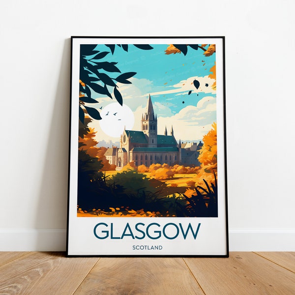 Impression de voyage à Glasgow - Écosse, poster de Glasgow, cadeau de mariage, cadeau d'anniversaire, texte personnalisé, cadeau personnalisé