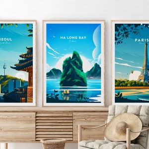 Ha Long Bay traditional travel print - Vietnam print, Vietnam poster, Hanoi, wedding gift, Custom Text, Personalised Gift