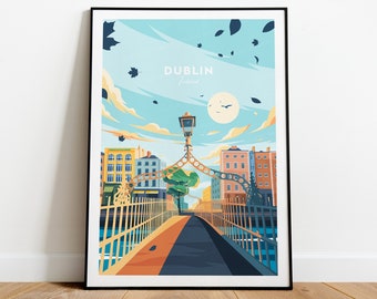 Impression de voyage traditionnelle de Dublin - Irlande, affiche de Dublin, cadeau de mariage, cadeau d'anniversaire, texte personnalisé, cadeau personnalisé