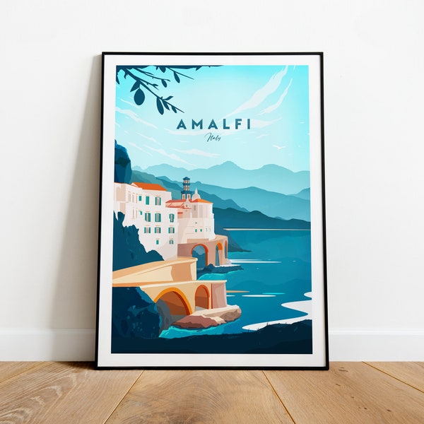 Amalfi Coast traditional travel print - Italy, Amalfi print, Amalfi poster, Italy print, Italy poster, Birthday gift, Wedding present