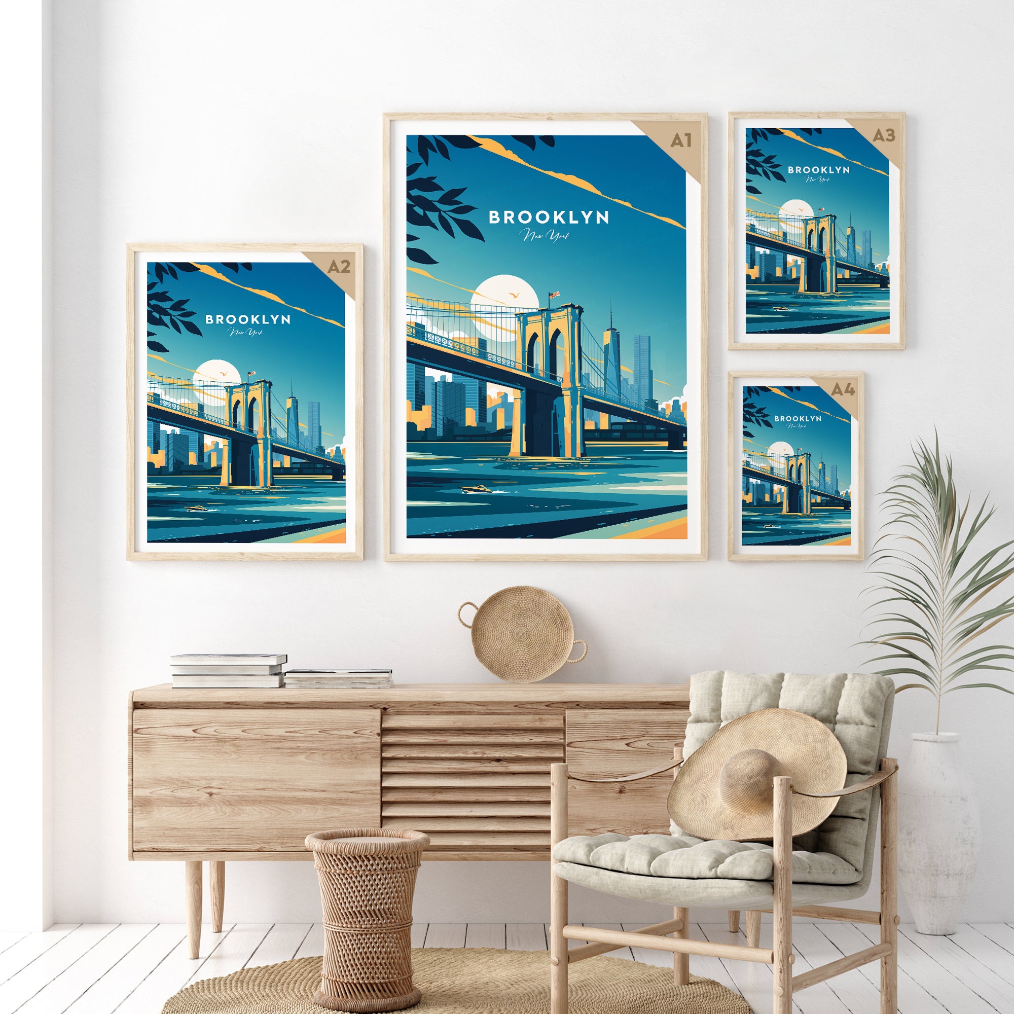 Discover Brooklyn traditional travel print - New York, Brooklyn Bridge, New York poster, Wedding gifts