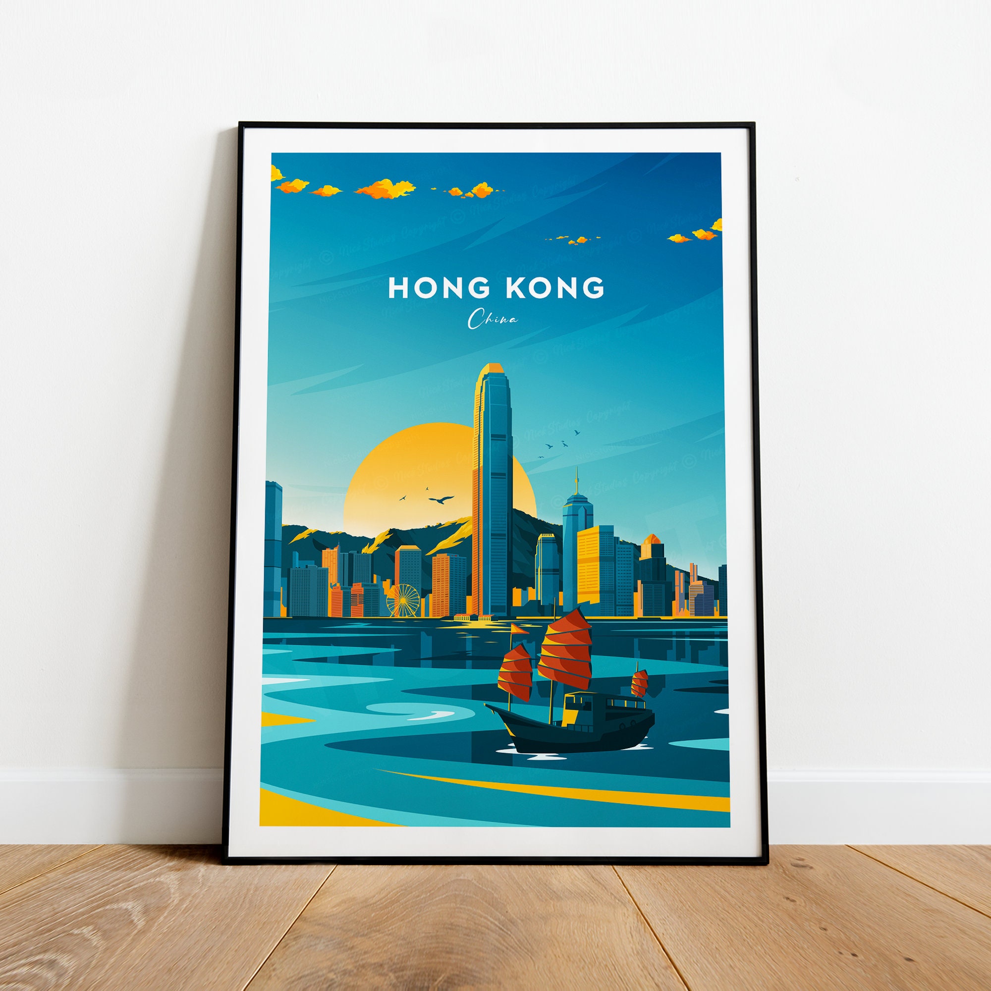 Discover Honk Kong traditional travel print - China, Hong Kong poster, Wedding gift, Birthday present