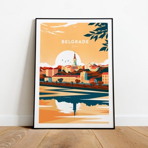 Belgrade traditional travel print - Serbia, Belgrade poster, Belgrade artwork, Serbia poster, Wedding Gift, Custom Text, Personalised Gift