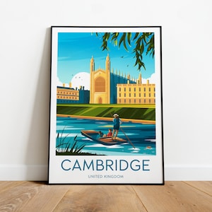 Impressão de viagem de Cambridge - Reino Unido, pôster de Cambridge, presente de casamento, presente de aniversário, texto personalizado, presente personalizado
